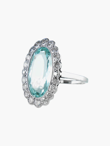 Bague 56 Bague Art Déco Or, Aigue-Marine et Diamants 58 Facettes