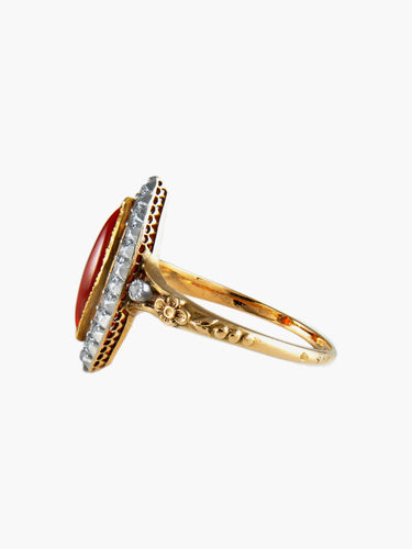 Bague 60 Bague Marquise Cornaline et Diamants 58 Facettes