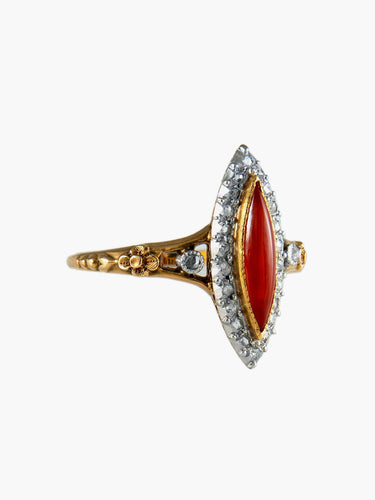 Bague 60 Bague Marquise Cornaline et Diamants 58 Facettes