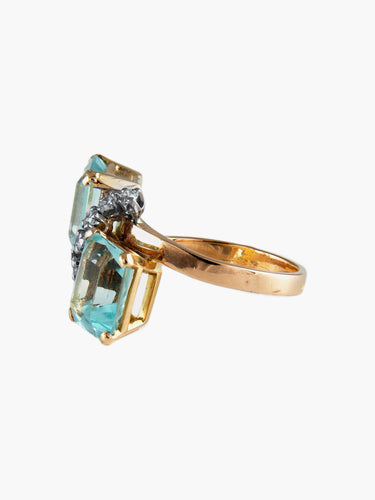Bague 56 Bague Or, Aigues-Marines et Diamants 58 Facettes