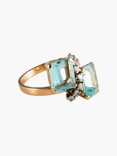 Bague 56 Bague Or, Aigues-Marines et Diamants 58 Facettes