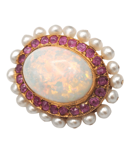 Broche Broche opale rubis perles or jaune 58 Facettes