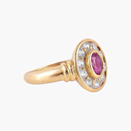 Bague 54 Bague Style Marguerite Rubis Diamants 58 Facettes