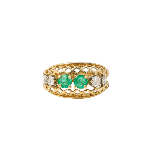 Bague Bague jarretière vintage émeraudes et diamants 58 Facettes J33