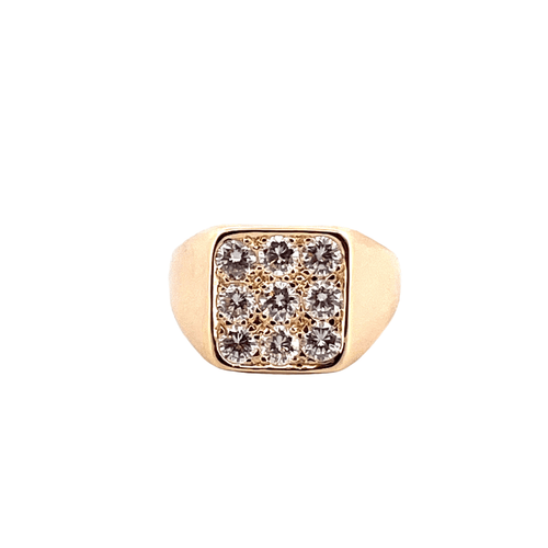 Bague 55 Chevalière vintage en or jaune 18 carats et diamants 58 Facettes