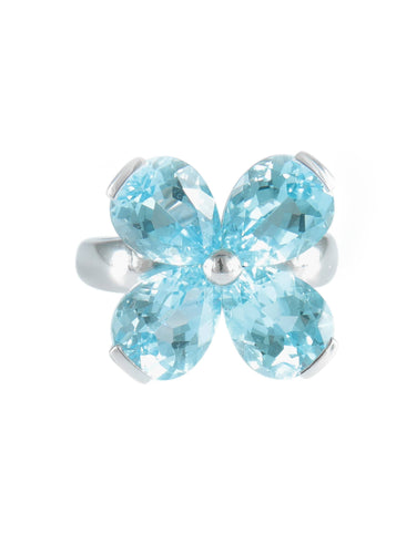 Bague 52 Bague Trèfle à quatre feuilles Topazes bleues 58 Facettes