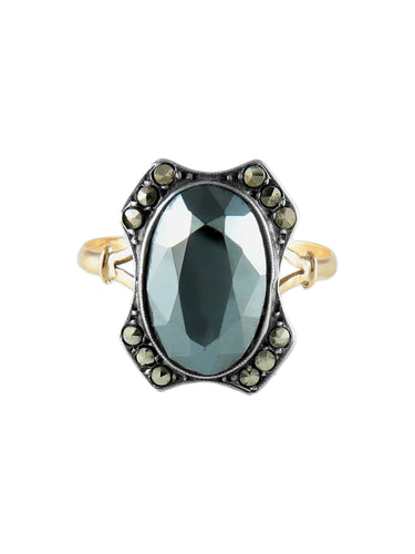 Bague 60 BAGUE ANCIENNE OR/ARGENT & HEMATITE 58 Facettes BO/120045