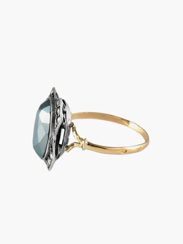 Bague 60 BAGUE ANCIENNE OR/ARGENT & HEMATITE 58 Facettes BO/120045
