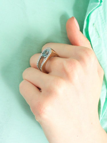 Bague BAGUE "U" AIGUE-MARINE & DIAMANTS 58 Facettes BO/170001