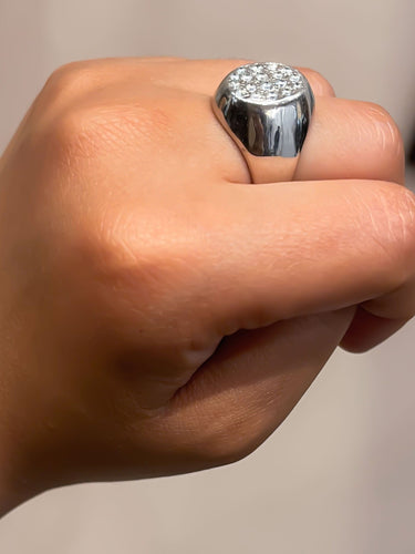 Bague Bague Chevalière  Diamants Or Gris 58 Facettes
