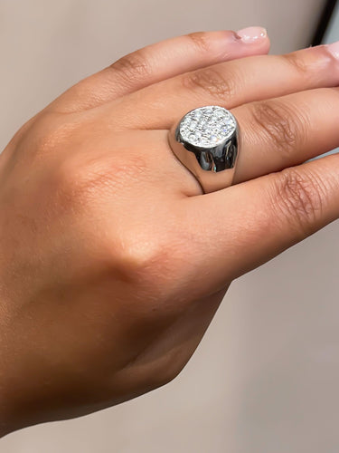 Bague Bague Chevalière  Diamants Or Gris 58 Facettes