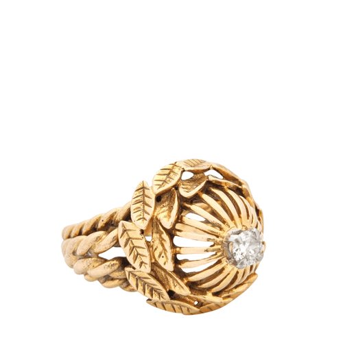 Bague Bague dôme motifs floraux en or jaune et diamant 58 Facettes 5619