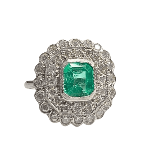 Bague 58 BAGUE EN PLATINE DE STYLE ART DÉCO AVEC DIAMANTS ET ÉMERAUDES 58 Facettes Q994A