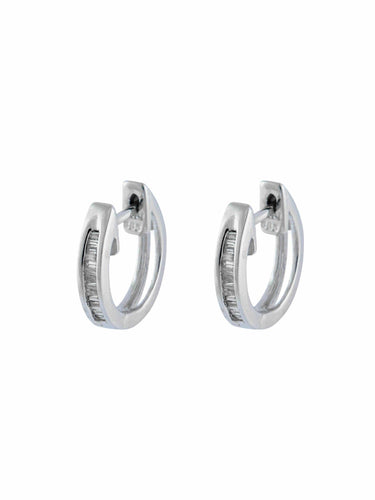Boucles d'oreilles Créoles or blanc Diamants baguette 58 Facettes