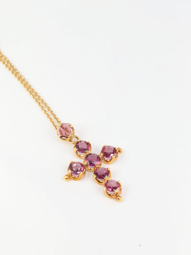Pendentif Pendentif croix en or et grenats roses 58 Facettes