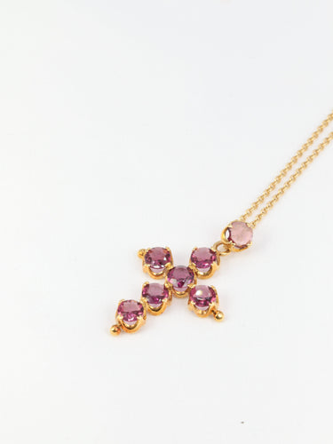 Pendentif Pendentif croix en or et grenats roses 58 Facettes