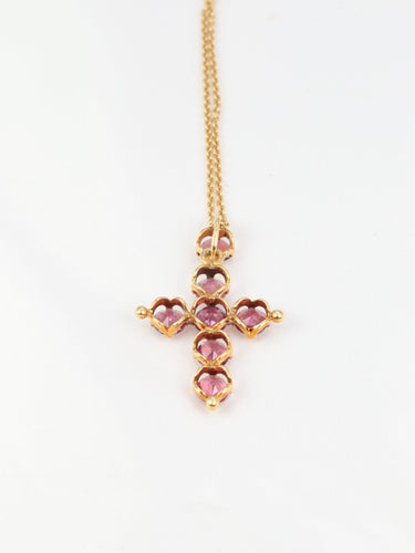 Pendentif Pendentif croix en or et grenats roses 58 Facettes