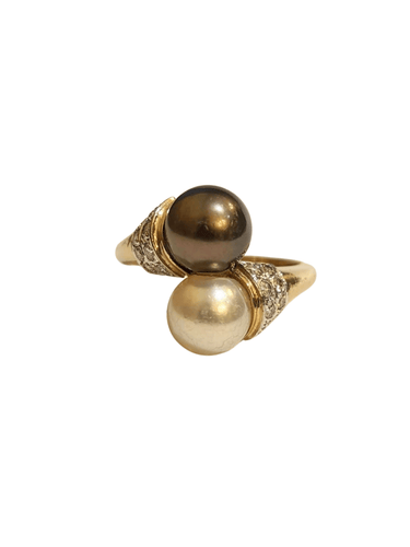 Bague Bague toi & moi en or perles et diamants 58 Facettes