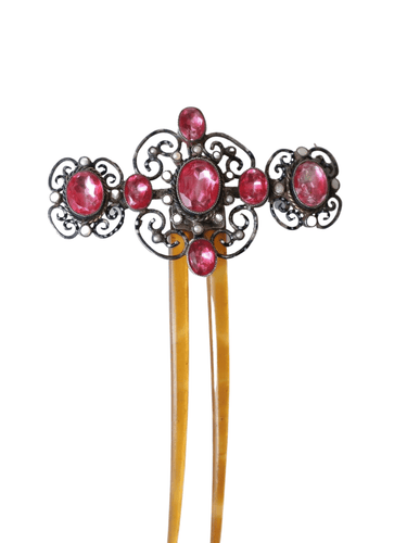 Accessoire Pique à cheveux en argent, émail, et pierres du Rhin 58 Facettes