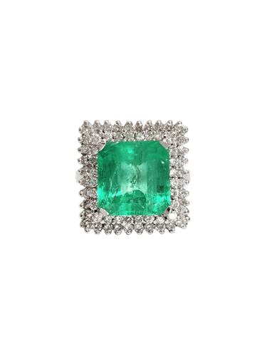 Bague 52.5 Bague or blanc émeraude de Colombie et diamants 58 Facettes 1-753/1
