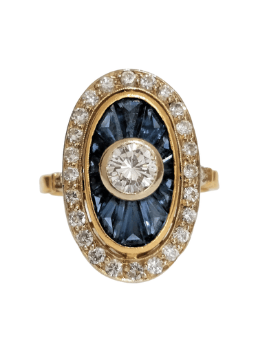Bague 57 Bague marquise ovale or jaune saphirs et diamants 58 Facettes 1-273/1