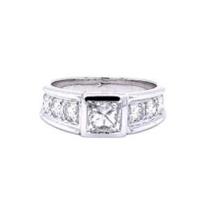 Bague Bague en diamants Princesse avec pierres rondes, or blanc 58 Facettes