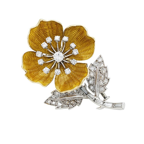 Broche Broche "Eglantine" Boucheron en or et platine, émail et diamants. 58 Facettes 30428