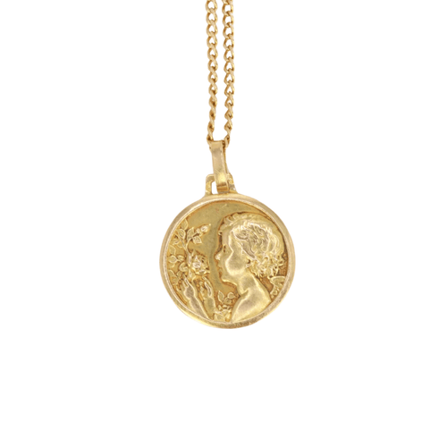 Pendentif Médaille ancienne en or figurant la fillette à la rose 58 Facettes 801