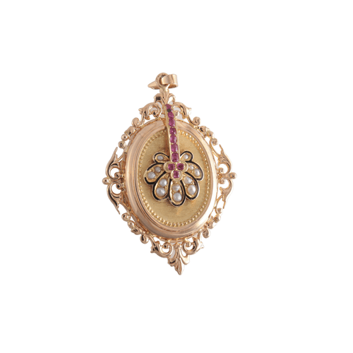 Pendentif Pendentif porte-photo rubis de synthèse et perles 58 Facettes