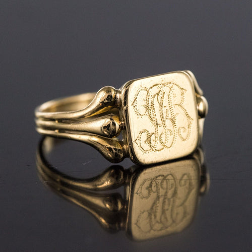 Bague 59 Chevalière ancienne or gravée 58 Facettes 20-244-55
