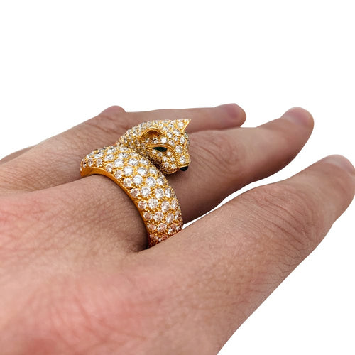 Bague 53 Bague Cartier "Panthère de Cartier" en or jaune, diamants, émeraudes et onyx. 58 Facettes 29384-1