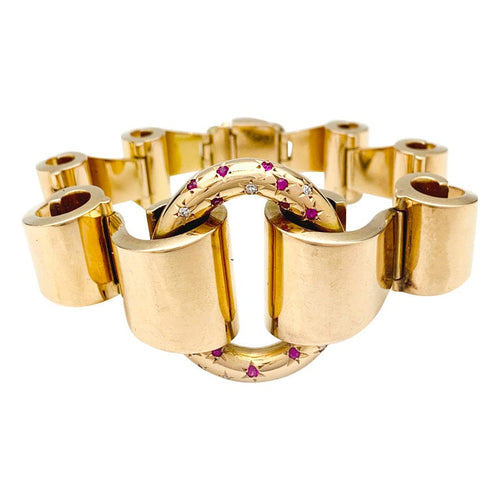 Bracelet Bracelet Tank en or rose, diamants et pierres rouges. 58 Facettes 29753