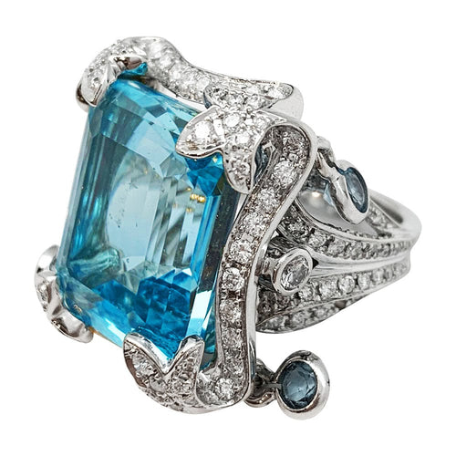 Bague 52 Bague Edouard Nahum "Sterina" or blanc diamants et topaze 58 Facettes 30314
