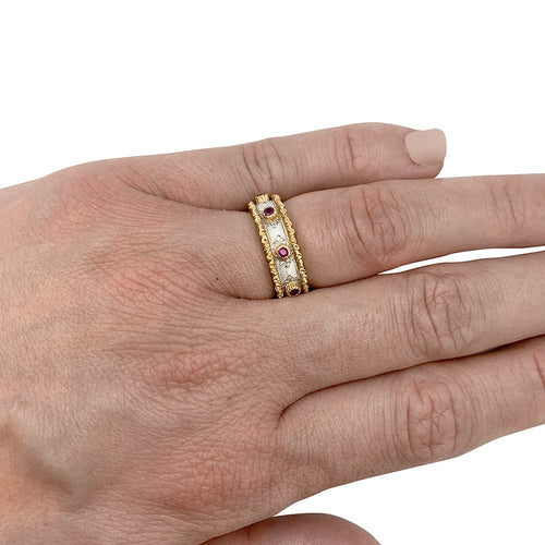 Bague 50 Bague bandeau Buccellati, "Fusi", deux ors, rubis. 58 Facettes 30332
