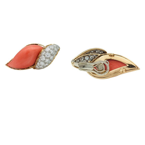 Boucles d'oreilles Boucles d'oreilles M.Gérard en or jaune, platine, corail et diamants. 58 Facettes 28331