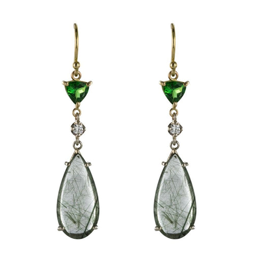 Boucles d'oreilles Boucles d'oreilles quartz à rutile grenats tsavorites et diamants 58 Facettes 18-352