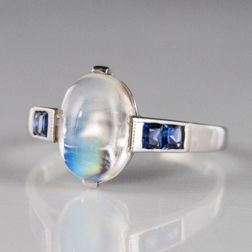 Bague 53 Bague pierre de lune et saphirs 58 Facettes 17-314-53-1
