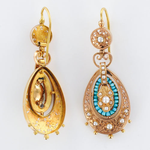 Boucles d'oreilles Pendants d'oreilles anciens turquoises et perles fines 58 Facettes 17-326A