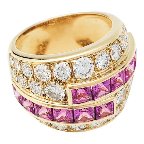 Bague 51 Bague en or jaune diamants et saphirs roses. 58 Facettes 30639