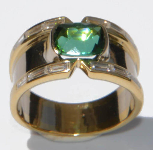 Bague Bague jonc or jaune, tourmaline et diamants baguettes 58 Facettes 0