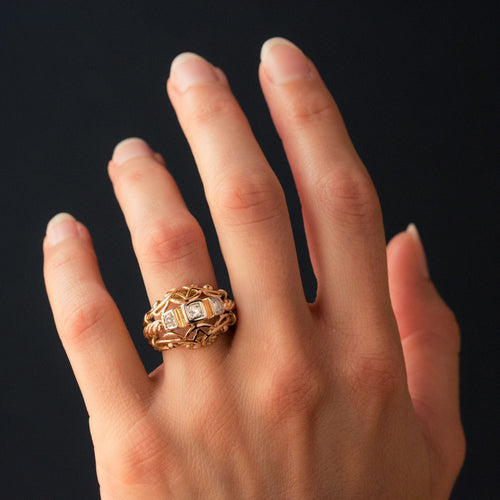 Bague 55 Bague vintage fils d'or rose et diamants 58 Facettes 14-185-55