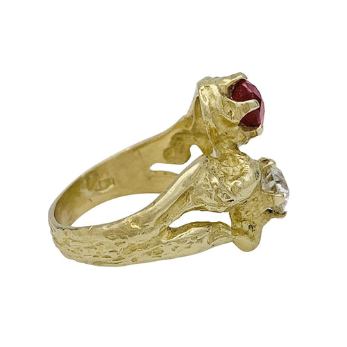 Bague 57 Bague toi et moi en or jaune, diamant et rubis. 58 Facettes 30192