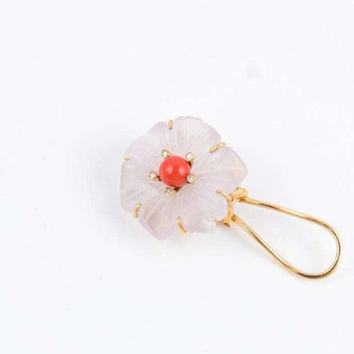 Boucles d'oreilles Boucles d'oreilles fleurs Cristal de roche Corail Diamants 58 Facettes B9624