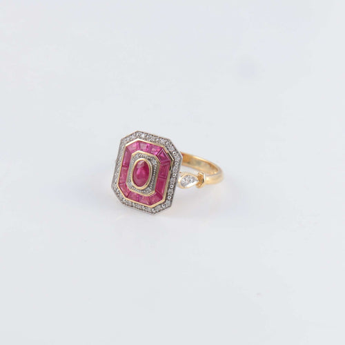 Bague 53.5 Bague Style Art Déco Rubis  Diamants 58 Facettes 1