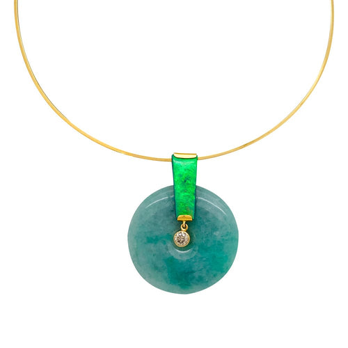 Pendentif Pendentif Roland Schad en or jaune, diamants, jadéite et opale. 58 Facettes 29944/29945