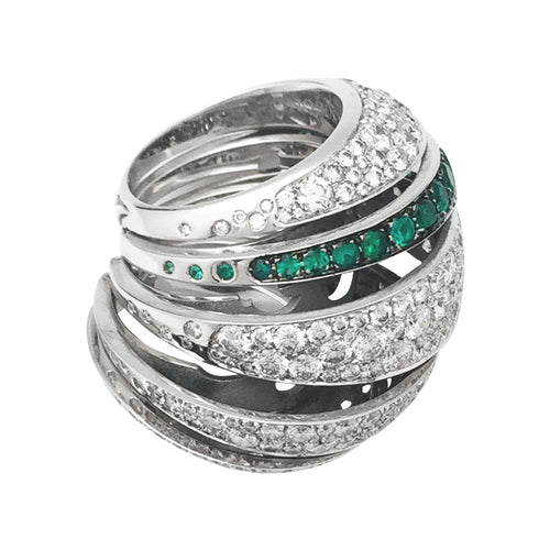 Bague 54 Bague De Grisogono, modèle "Jiya", en or blanc, diamants et émeraudes. 58 Facettes 29213