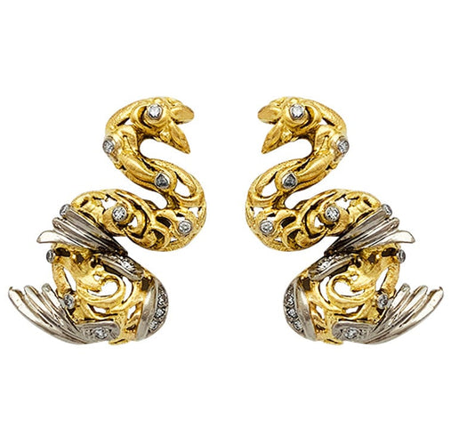 Boucles d'oreilles Boucles d'oreilles Zolotas "Poissons" en or jaune, platine et diamants. 58 Facettes 30398