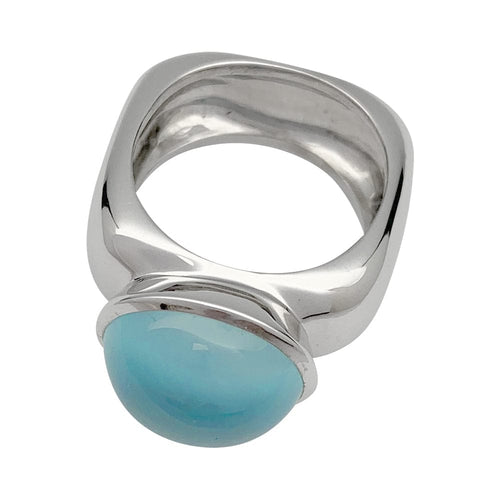 Bague 52 Bague carrée en or blanc, cabochon d'aigue-marine. 58 Facettes 30362