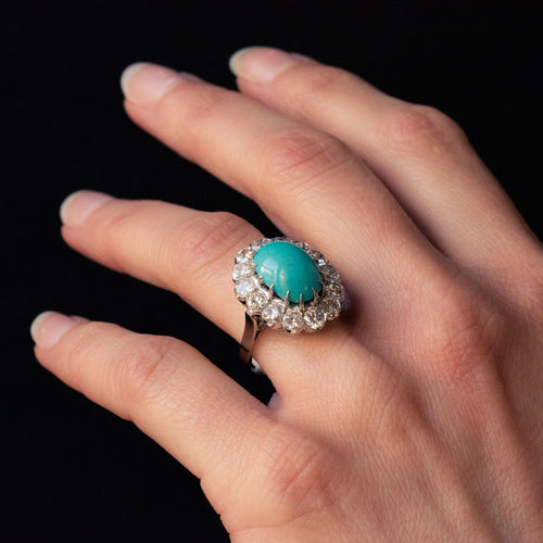 Bague 53 Bague marguerite turquoise diamants or blanc 58 Facettes 18-084-53