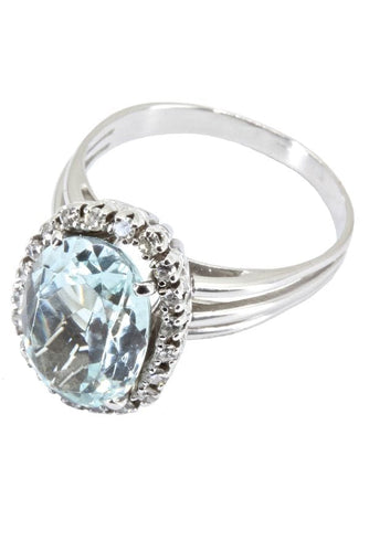 Bague Bague aigue-marine et diamants années 50' 58 Facettes